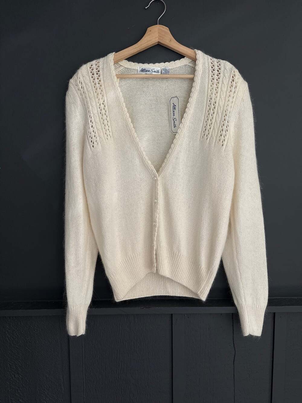 Vintage Allison Smith Silk Angora NEW Deadstock Knit Cardigan Sweater Size PL